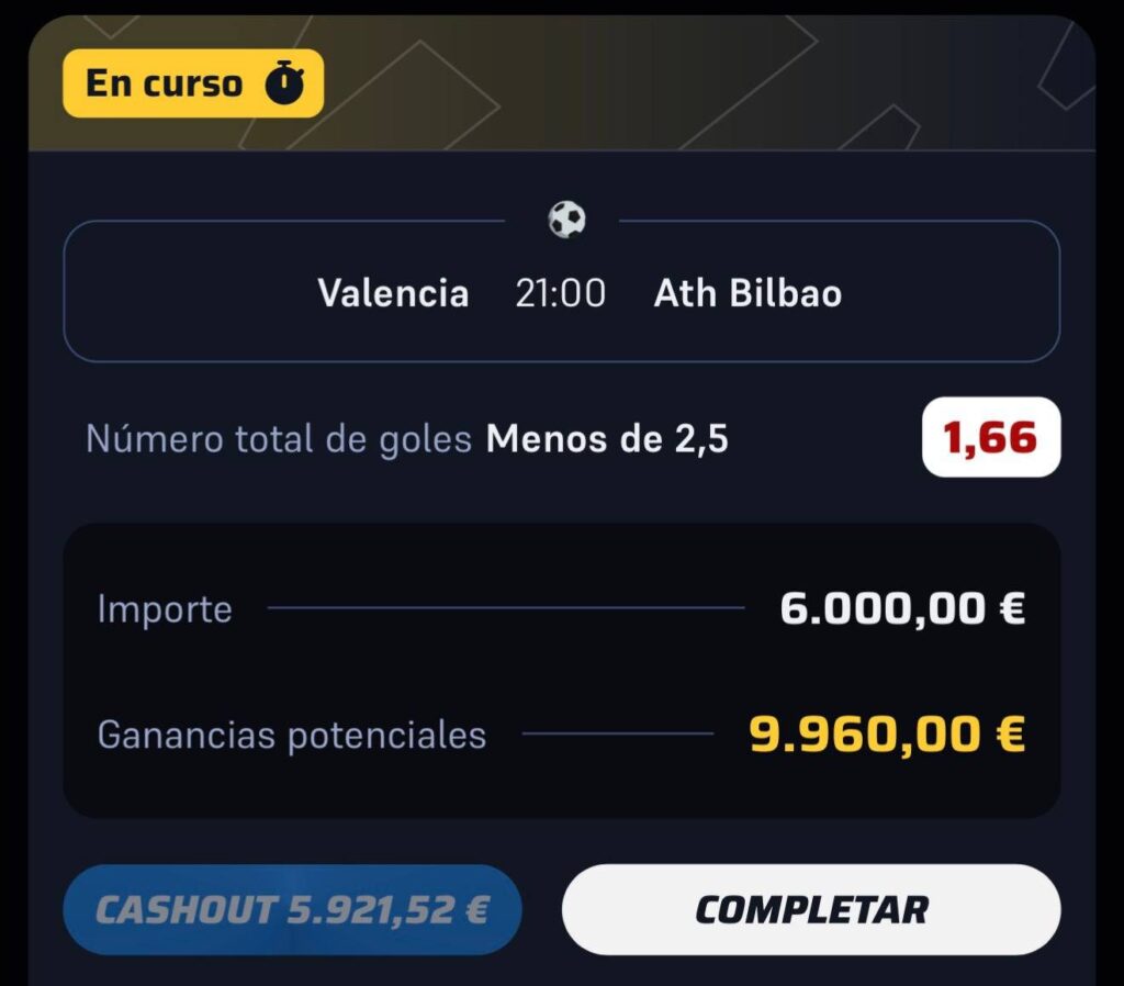Ticket de la apuesta: Valencia – Bilbao