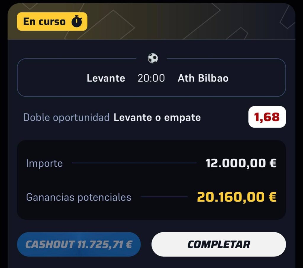 Ticket de la apuesta: Levante – Bilbao