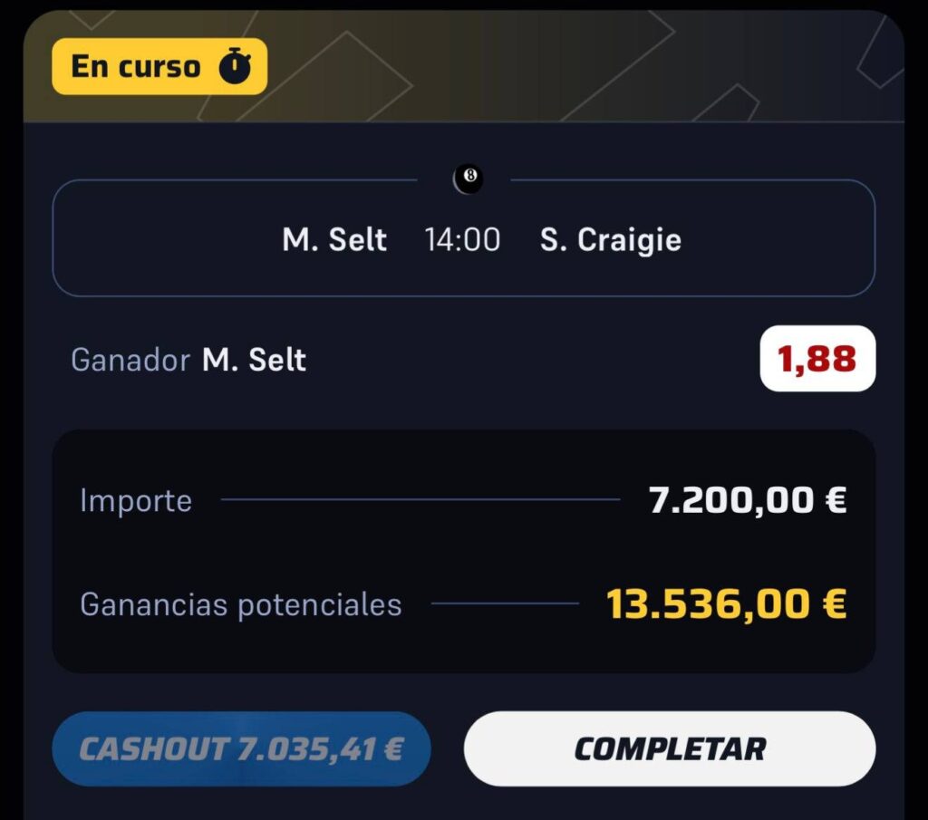 Ticket de la apuesta: Matthew Selt – Sam Craige