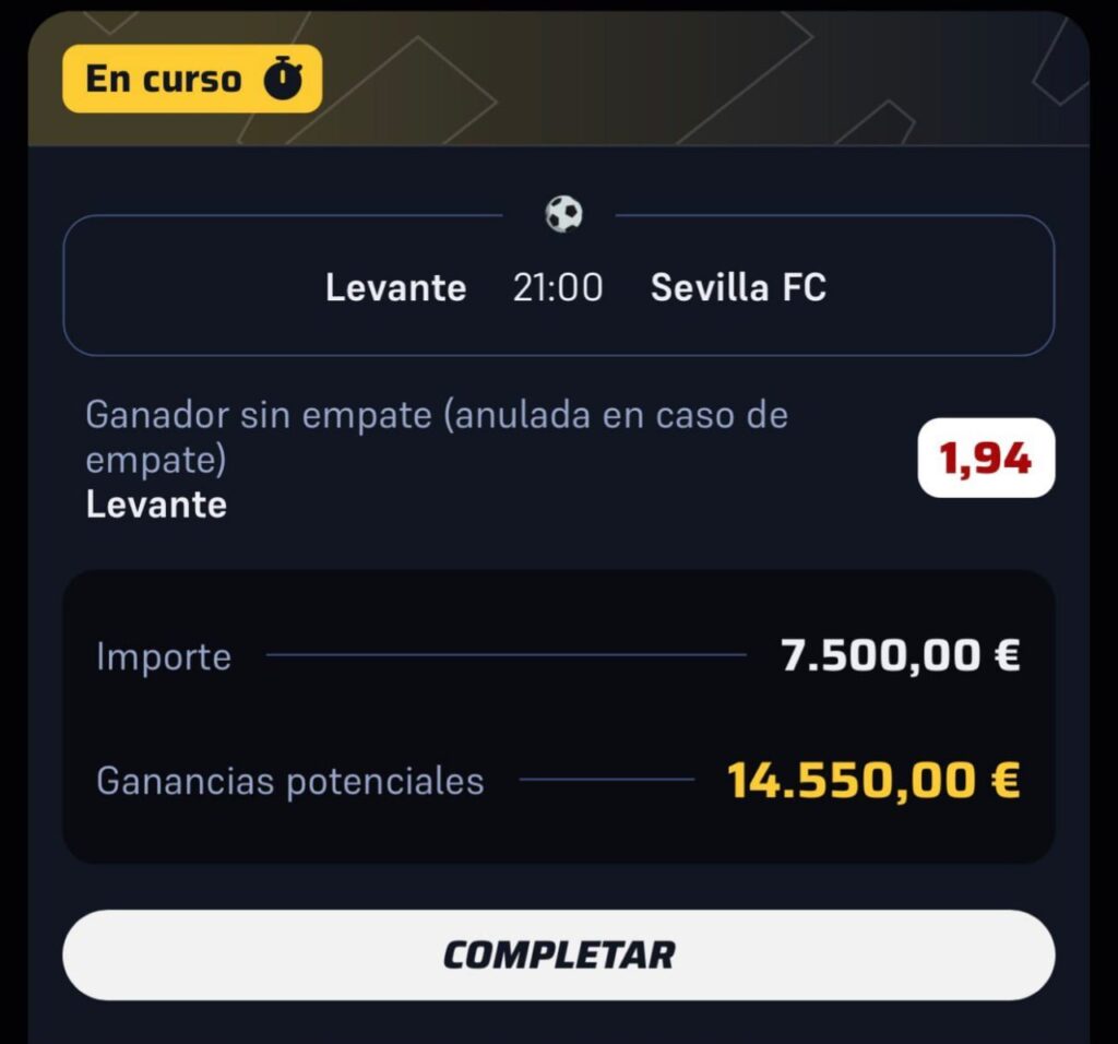 Ticket de la apuesta: Levante – Sevilla