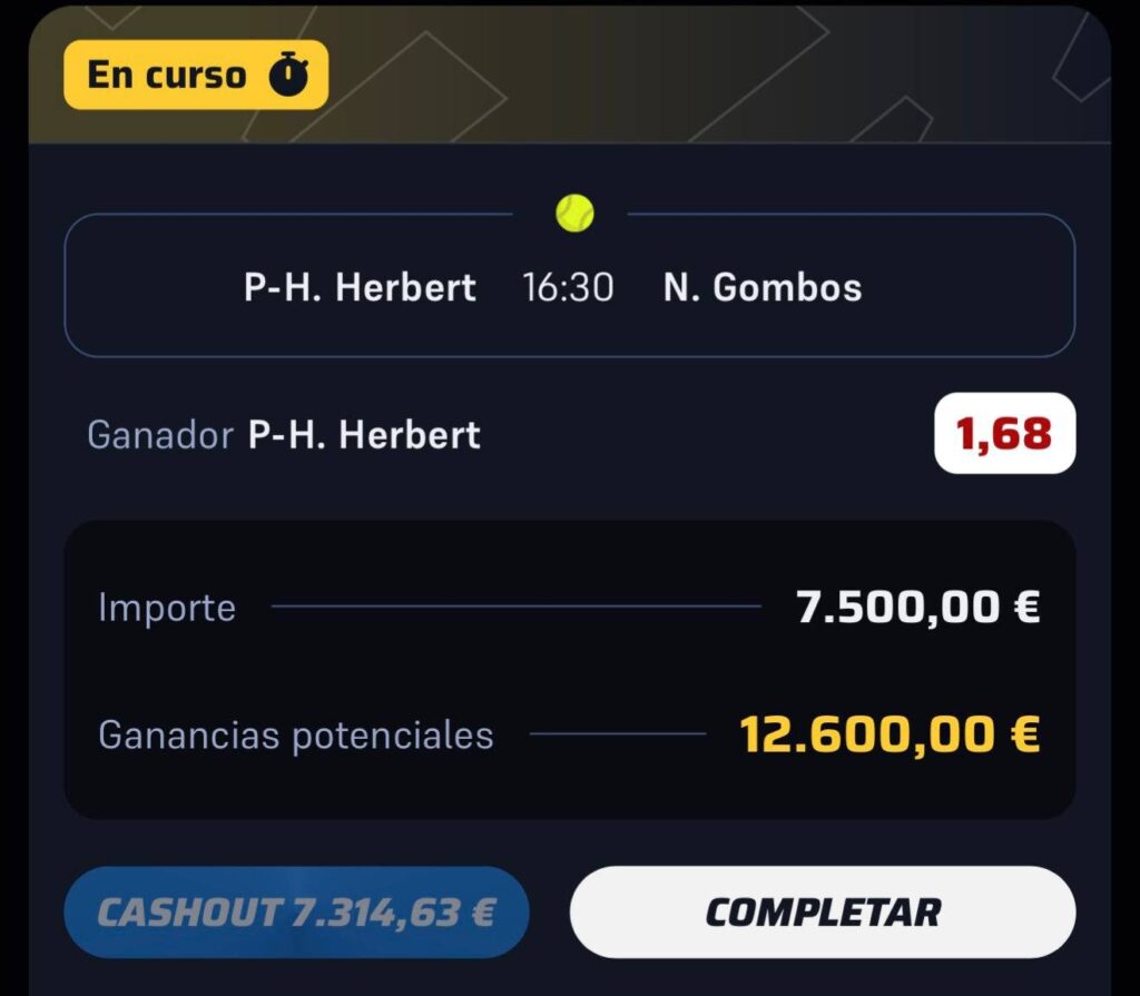 Ticket de la apuesta: Gana P – H Herbert
